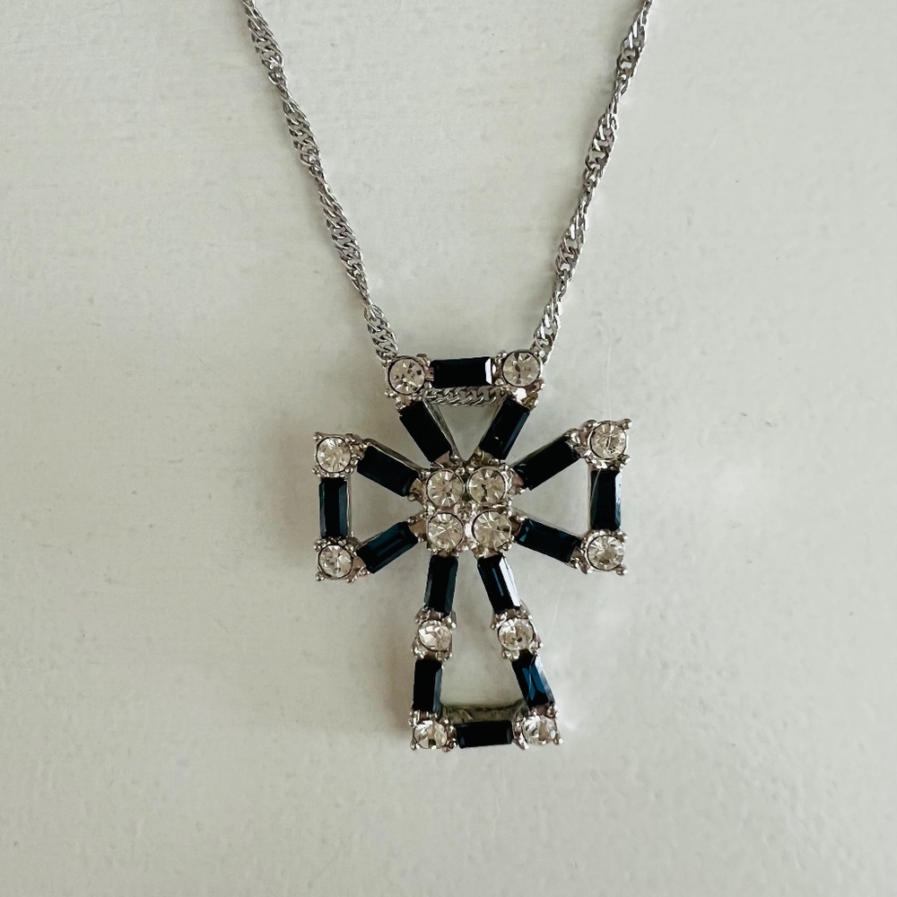 Silver Rhinestone Cross Necklace - Picture 2 of 7